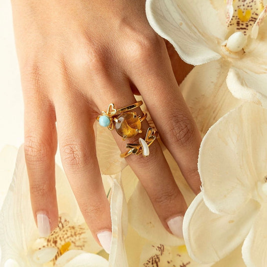 Anillo Laura Tosato con Larimar, Plata y Bañado en Oro de 18K