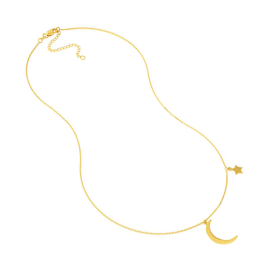 Cadena  con luna y estrella en oro 14k