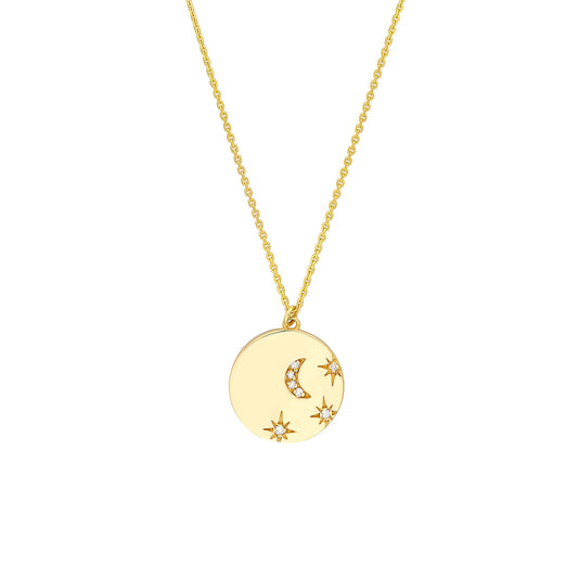 Cadena con dije circular en oro 14k