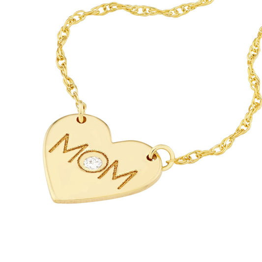 Cadena de Oro 14KT "Mom" con Brillante 0.02